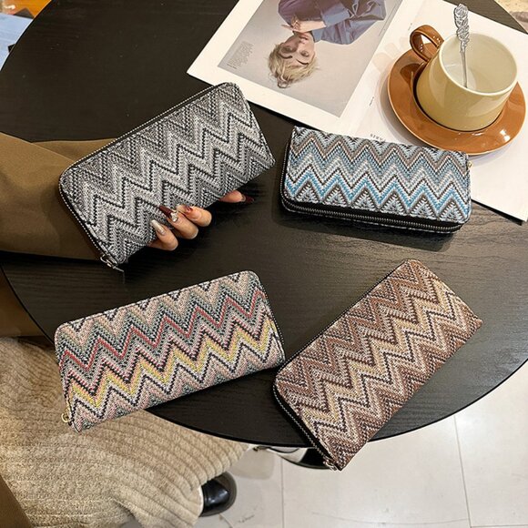 $10 ADD ON ITEM- Chevron Wallet Clutch Zipper Long Card Holder Black White Purse - Picture 4 of 8